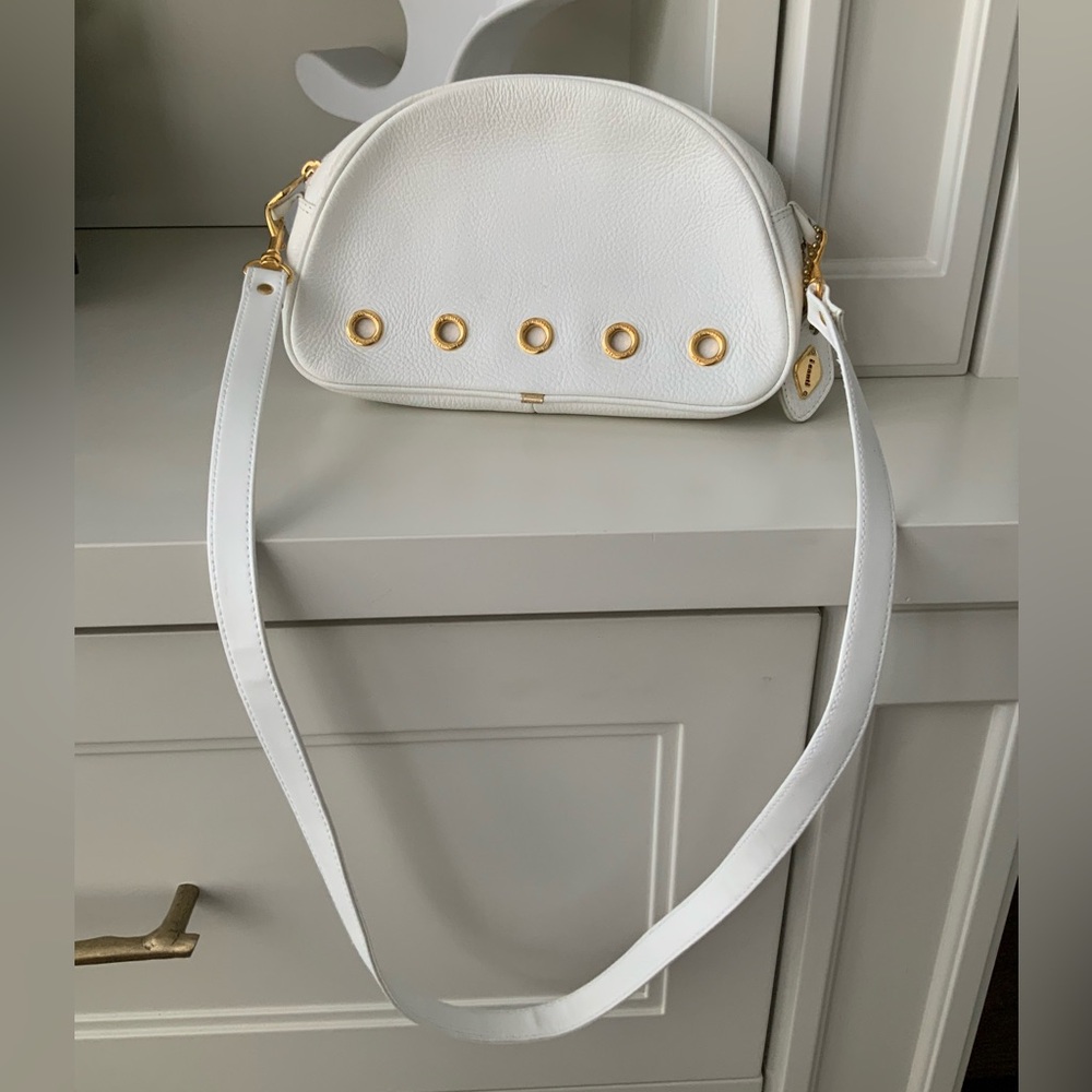 Vintage I SANTI White Pebbled Leather Grommet Crossbody Small Purse Made Italy